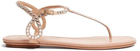 Almost Bare Crystal Embellished Flat Sandals - Womens - Nude