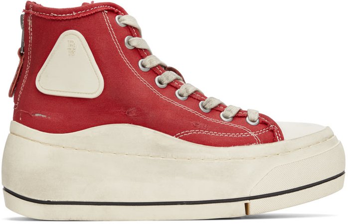 R13: Red Distressed High-Top Sneakers | SSENSE