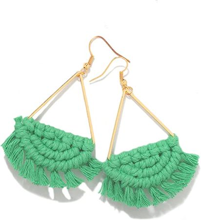 Amazon.com: Bohemian Handmade Fringe Tassel Dangle Drop Statement Earrings for Women (Green): Clothing, Shoes & Jewelry