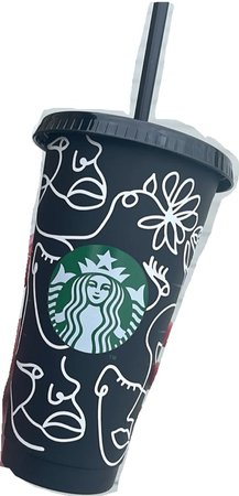 Etsy - Black Starbucks cup with Faces Design - Reusable