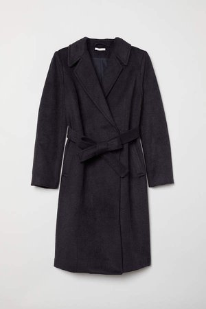 MAMA Coat with Tie Belt - Blue