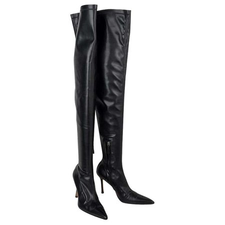 Versace Boot Thigh High Black Very Soft Leather Boots 39 /9 For Sale at 1stDibs