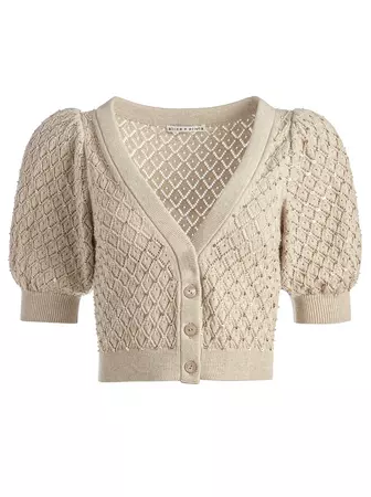 Romi Embellished Puff Sleeve Cardigan In Sand | Alice And Olivia