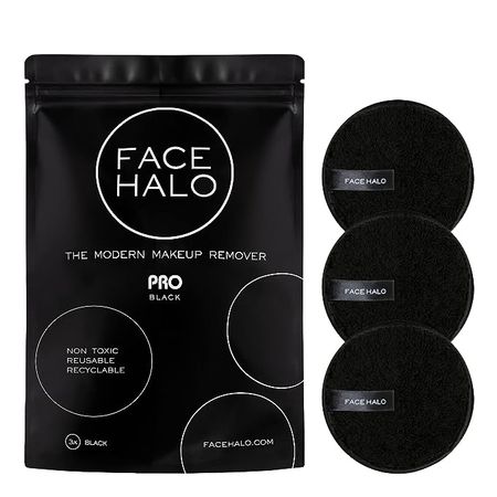 Amazon.com: Face Halo Reusable Makeup Remover Microfiber Pads | Gently Removes Heavy Makeup With Just Water, Ultra-Soft, Eco-Friendly, Non-Toxic, All Skin Types, Replaces 500 Single-Use Wipes | Pro Black 3-Pack : Beauty & Personal Care