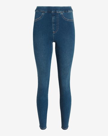 High Waisted Knit Supersoft Medium Wash Pull-on Skinny Jeans | Express