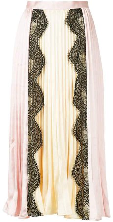 lace panel pleated maxi skirt