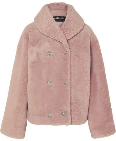 Double-breasted Shearling Coat - Pink