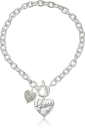 Amazon.com: GUESS "Basic Silver Logo Heart and Pave Heart Toggle Pendant Necklace : Clothing, Shoes & Jewelry