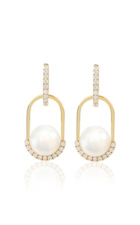 18k Gold Diamond Rhyme Pearl Pendant Drop Earrings By State Property | Moda Operandi