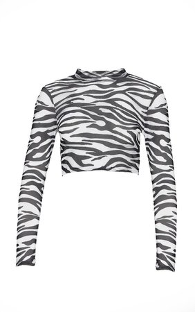 Black Zebra Printed Mesh Top | Tops | PrettyLittleThing USA