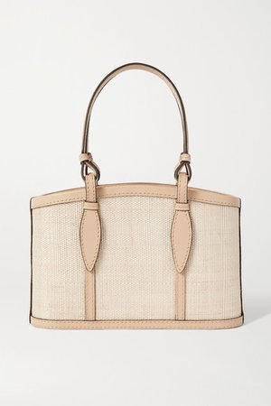 The Small Basket Leather-trimmed Woven Fique Tote - Cream