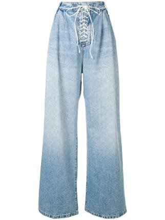 Blue Unravel Project Lace-up Wide-leg Jeans
