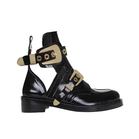 *Exclusive - CRUSH Black Cutout Boots - Gold Buckles| Black Leather | in Shoes | JESSICABUURMAN