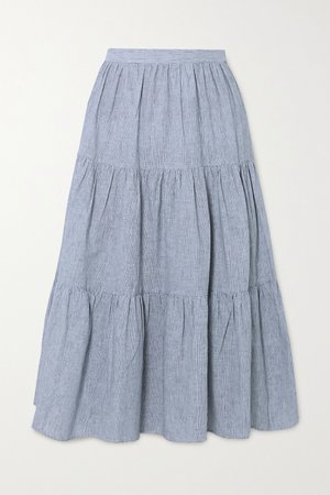 Blue Tiered striped linen and cotton-blend midi skirt | MICHAEL Michael Kors | NET-A-PORTER