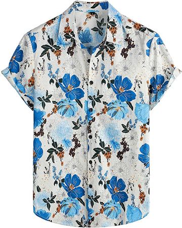 VATPAVE Mens 100% Cotton Hawaiian Shirts Button Down Short Sleeve Beach Shirts Summer Casual Aloha Shirts Large WhiteRose Floral at Amazon Men’s Clothing store