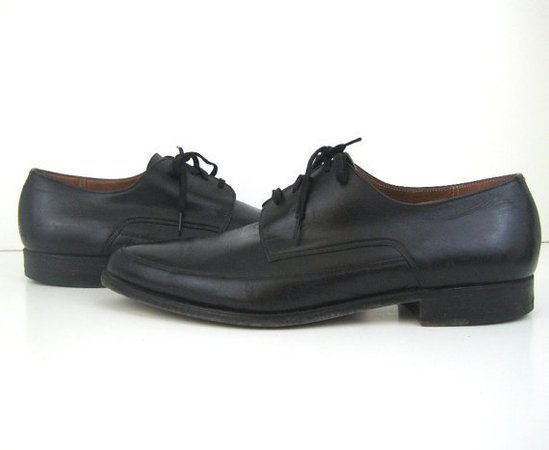 1960s Shoes Mens Black Oxford Shoes Lace up Shoes Leather Shoes 60s Pointed Toe Shoes Black Lace up Shoes Black Leather Shoes