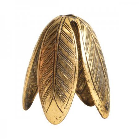 Bead Cap Grande Leaf - ID 12mm - Antique Gold (2)-BeadFX