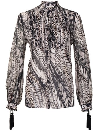 Roberto Cavalli feather-print long-sleeve blouse brown MQT702GFA38 - Farfetch
