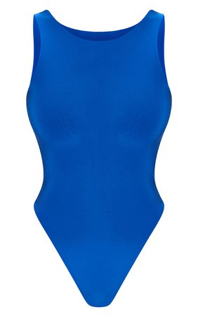 Bright Blue Slinky Racer Sleeveless Bodysuit | PrettyLittleThing USA
