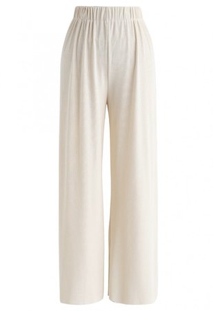 High-Waisted Ribbed Pants in Cream - Pants - BOTTOMS - Retro, Indie and Unique Fashion