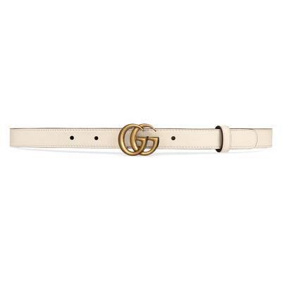 White Skinny Leather Belt With Double G Buckle | GUCCI® US