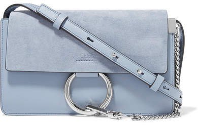 Faye Small Leather And Suede Shoulder Bag - Light blue