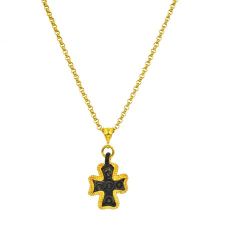 Authentic Ancient Byzantine Era Roman Bronze Cross 22k Gold Pendant Necklace at 1stDibs