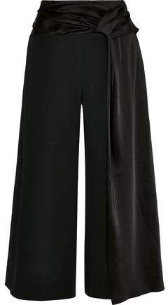 Tie-front Satin-trimmed Stretch-crepe Culottes
