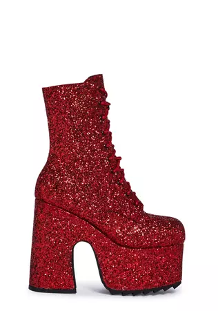 Lamoda Glitter Platform Boots - Red – Dolls Kill