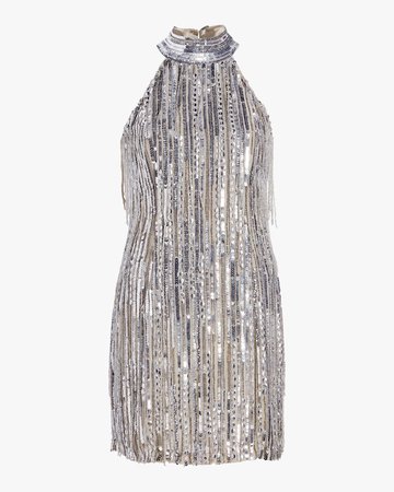 Silver Sequin Fringe Embellished Dress