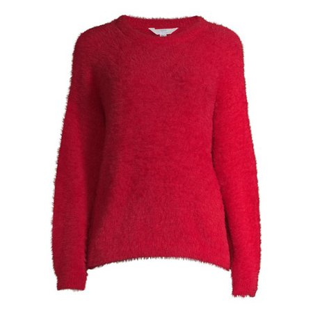 Time and Tru - Time and Tru Women's Eyelash Sweater - Walmart.com - Walmart.com red