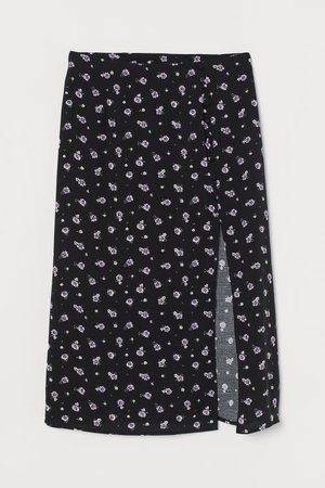 High-split Skirt - Black/purple floral - Ladies | H&M US