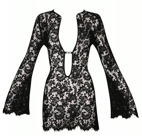 S/S 1996 Gucci Tom Ford Runway Plunging Black Lace Mini Dress | My Haute Wardrobe
