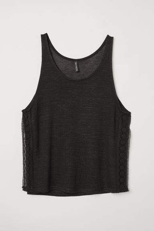 Lace-trimmed Tank Top - Black