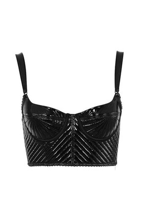 CHLOE BLACK PATENT VEGAN LEATHER QUILTED BUSTIER