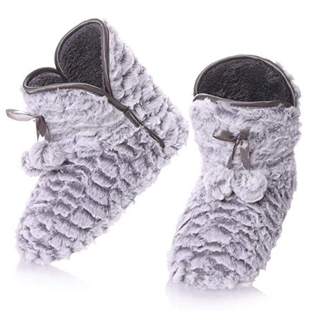 Amazon.com | RONGBLUE Womens Christmas Faux Fur Slipper Boots Soft Warm Fuzzy Sherpa Lining Winter House Indoor Shoes with Pompom Gray, 6-7.5 M US | Slippers