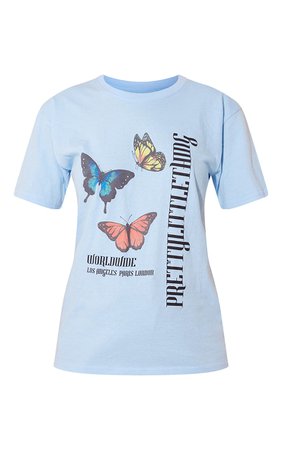 Plt Baby Blue Worldwide Butterfly Print T Shirt | PrettyLittleThing USA