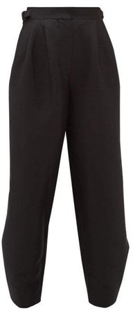 Buckled Waist Crepe Tailored Trousers - Womens - Black