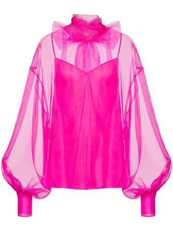 Valentino puff-sleeve semi-sheer silk blouse