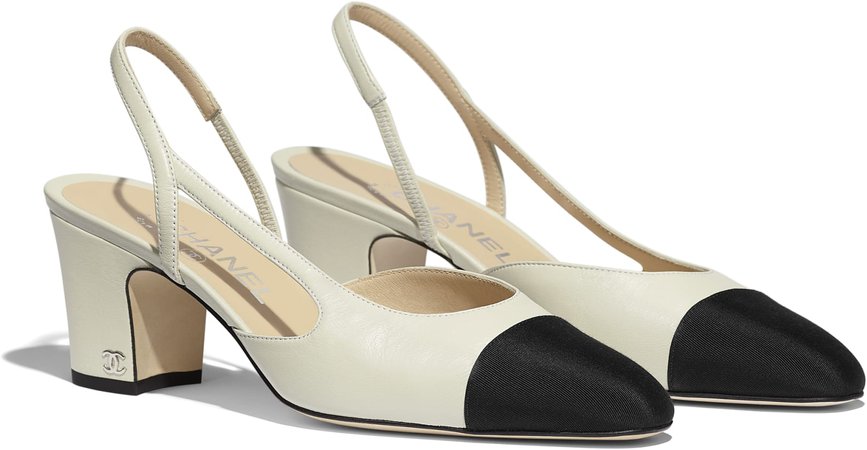 Slingback, lambskin and gros grain, ivory and black - CHANEL