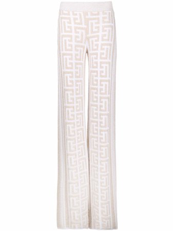 Balmain Textured monogram-pattern straight-leg Knitted Trousers - Farfetch