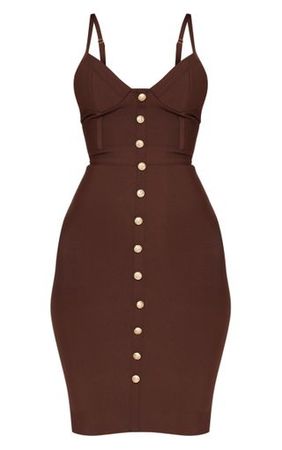 Chocolate Bandage Button Detail Midi Dress | PrettyLittleThing