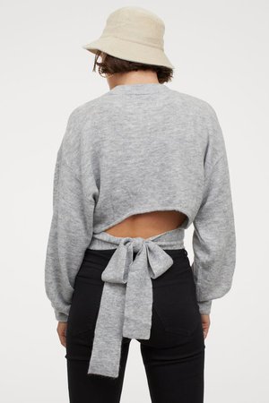 Tie-back Knit Sweater - Gray melange - Ladies | H&M US