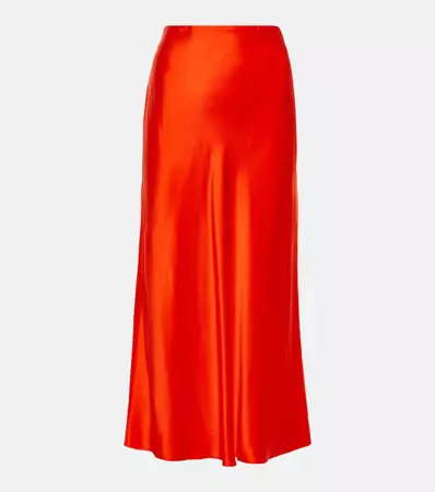 Silk Satin Midi Skirt in Orange - Frame | Mytheresa