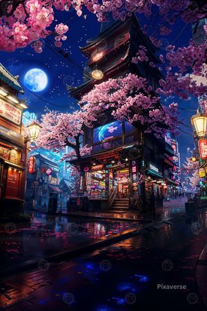 night japanese city anime