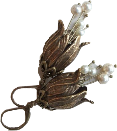 Antique Gold & Pearl Flower Earrings