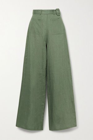 Green Rita belted linen wide-leg pants | Miguelina | NET-A-PORTER