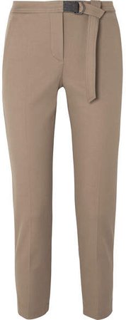 Belted Cropped Cotton-blend Gabardine Slim-fit Pants - Tan