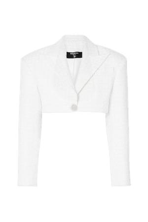 balmain white cropped blazer