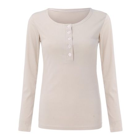 Pxiakgy shirts for women Women's Henley T Shirts Casual Solid Long Sleeve Button V Neck Ribbed Tunic Tops Blouse Beige + L - Walmart.com